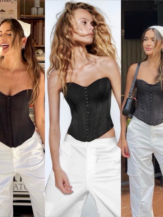 Zara Tops - ZARA Black Satin Effect Corset Top With Sweetheart Neckline Size XS